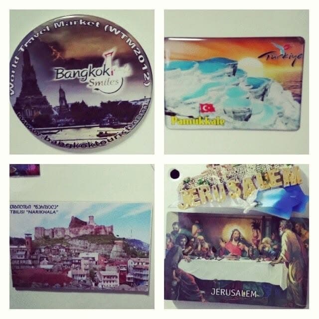 Magneți cu imagini din Bangkok, Pamukkale, Tbilisi și Ierusalim.